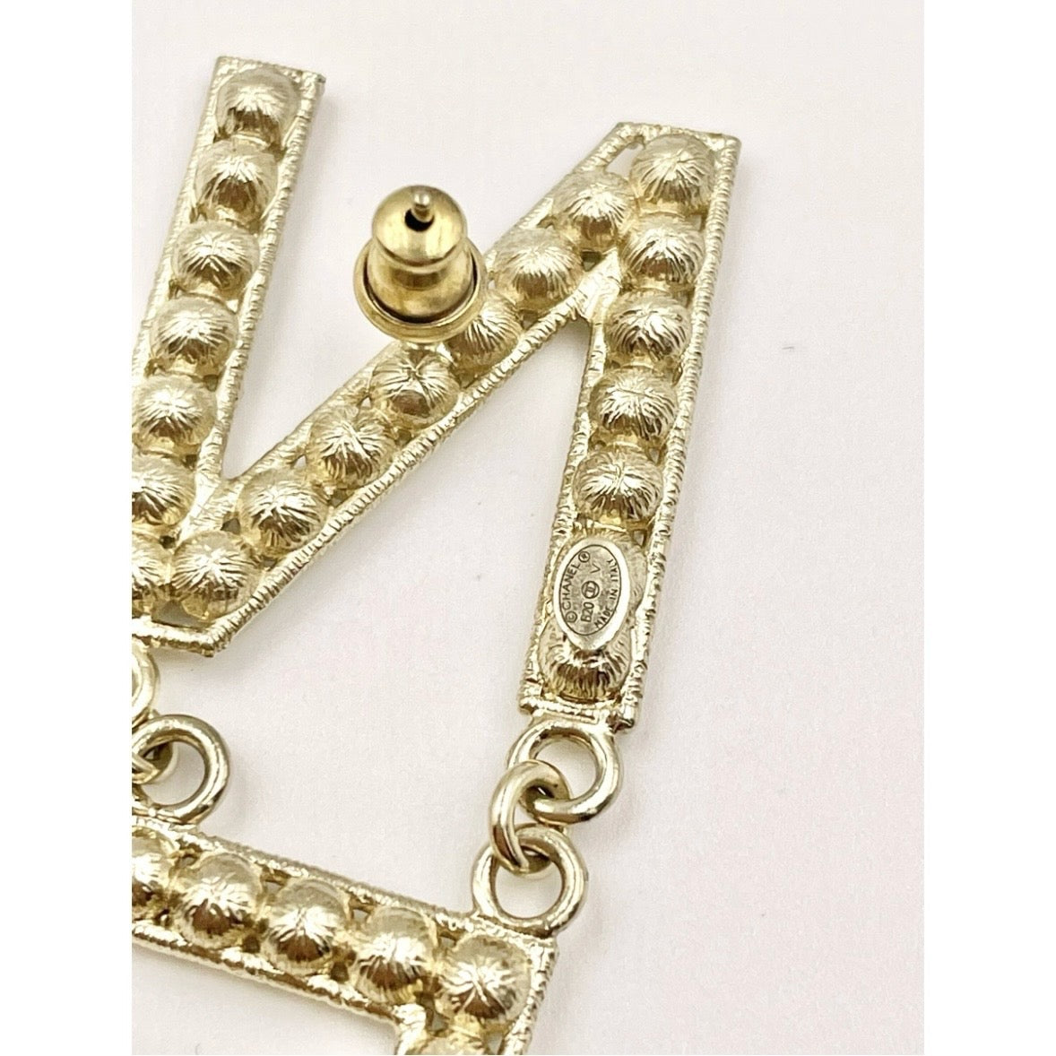 Chanel Letter Logo Crystal Gold Earrings