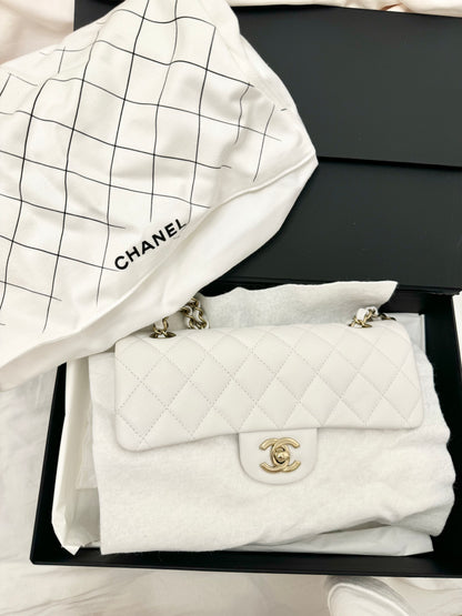 Chanel CF23 Caviar Double Flap Bag Small White Gold