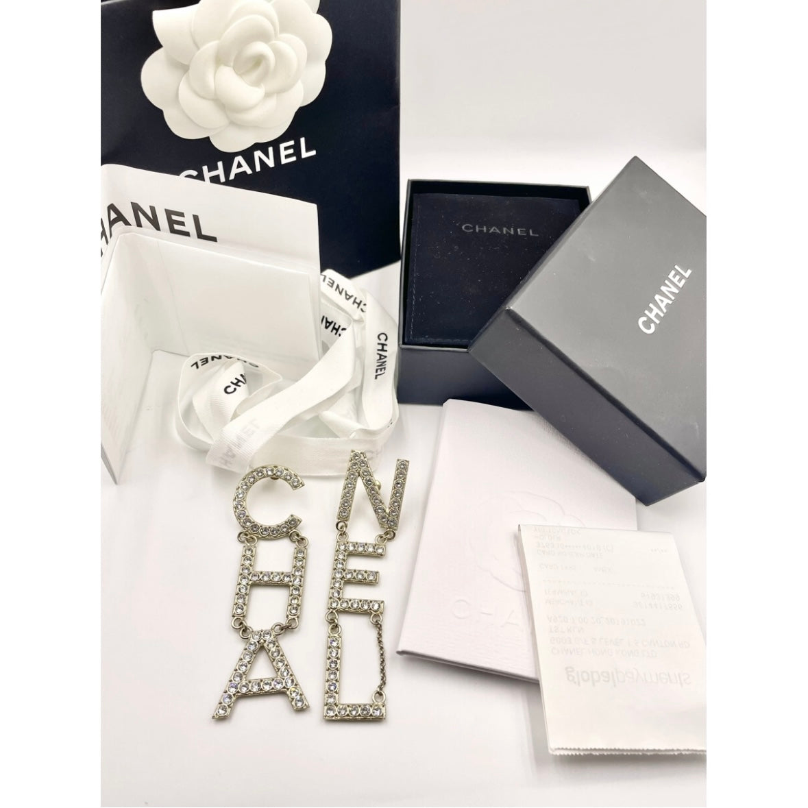 Chanel Letter Logo Crystal Gold Earrings