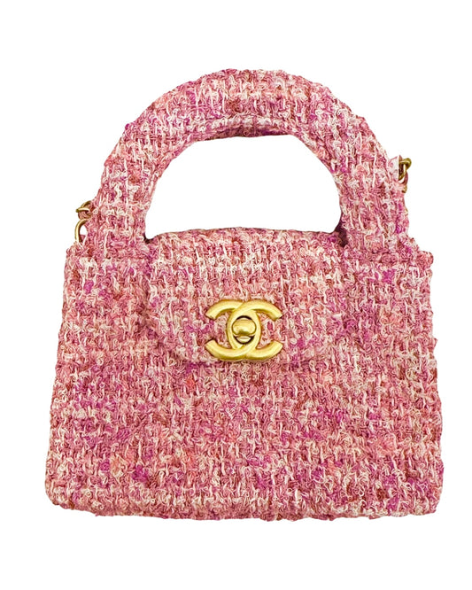 Chanel Tweed Kelly Nano Top Handle Crossbody Flap Bag Pink