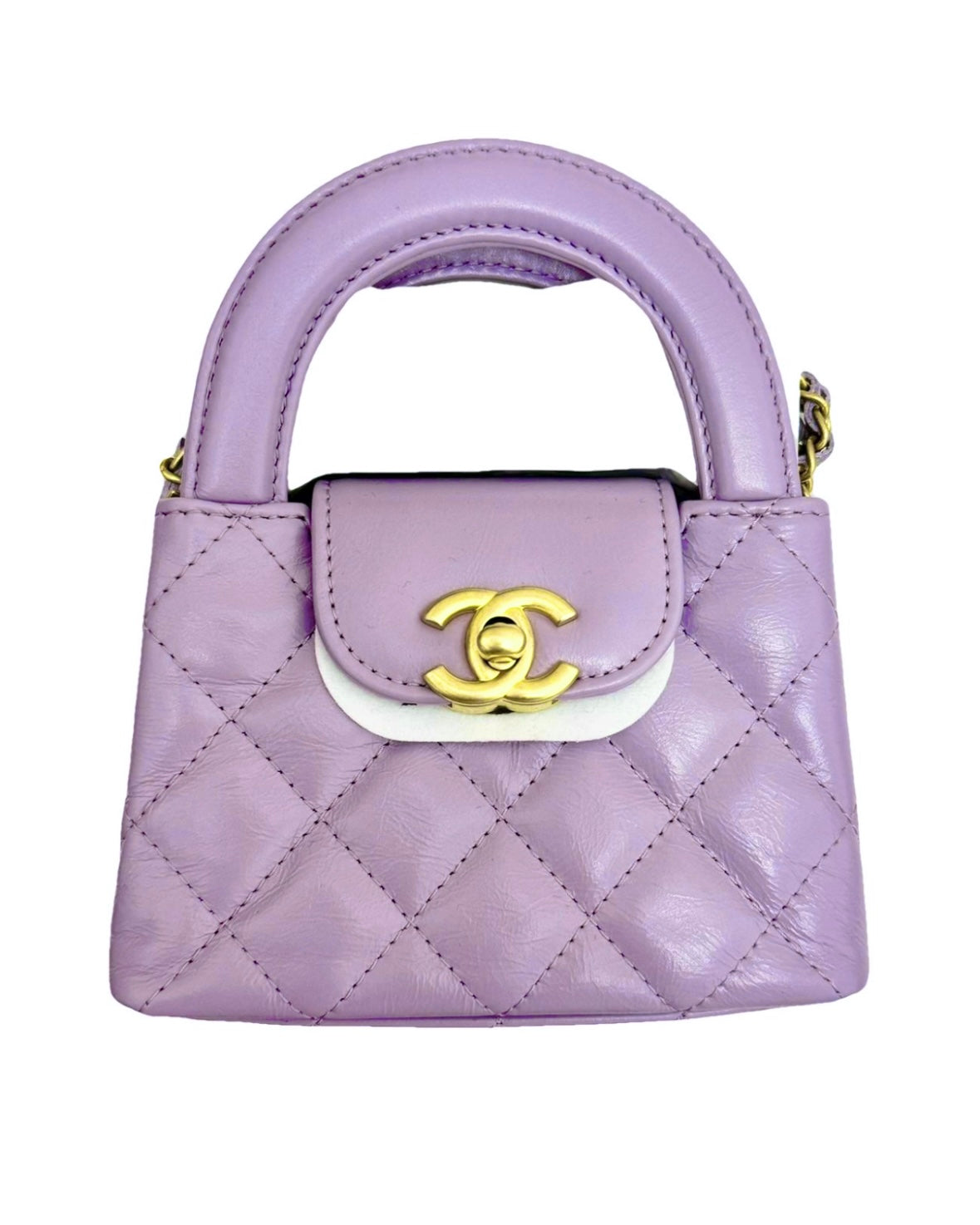 Chanel Kelly Nano Top Handle Crossbody Flap Bag Lilac Light Purple