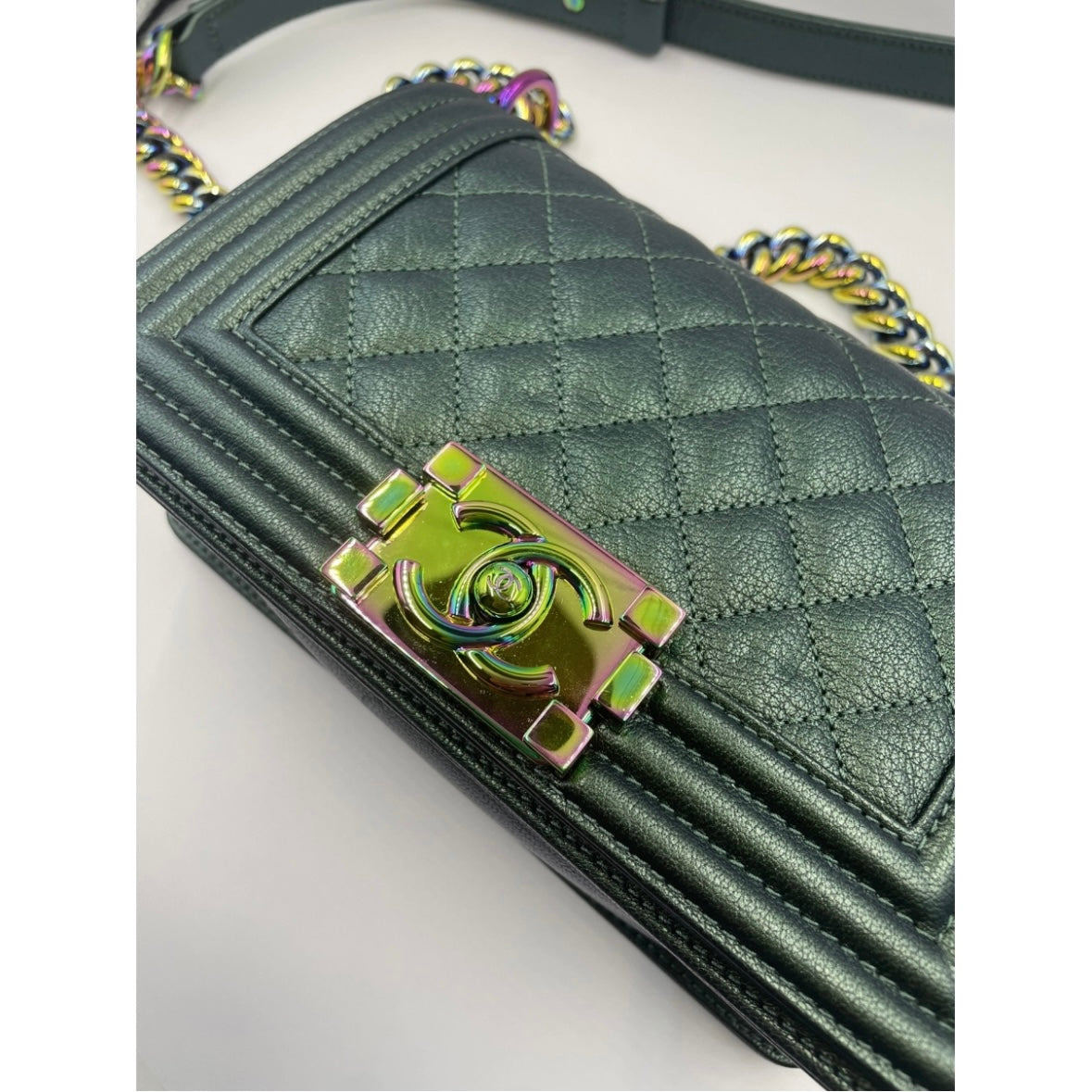 Chanel small Boy mermaid flap bag in iridescent green