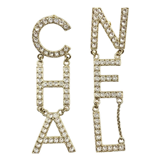 Chanel Letter Logo Crystal Gold Earrings