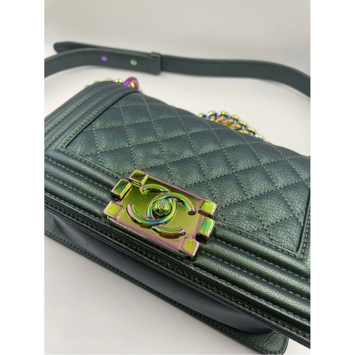 Chanel small Boy mermaid flap bag in iridescent green