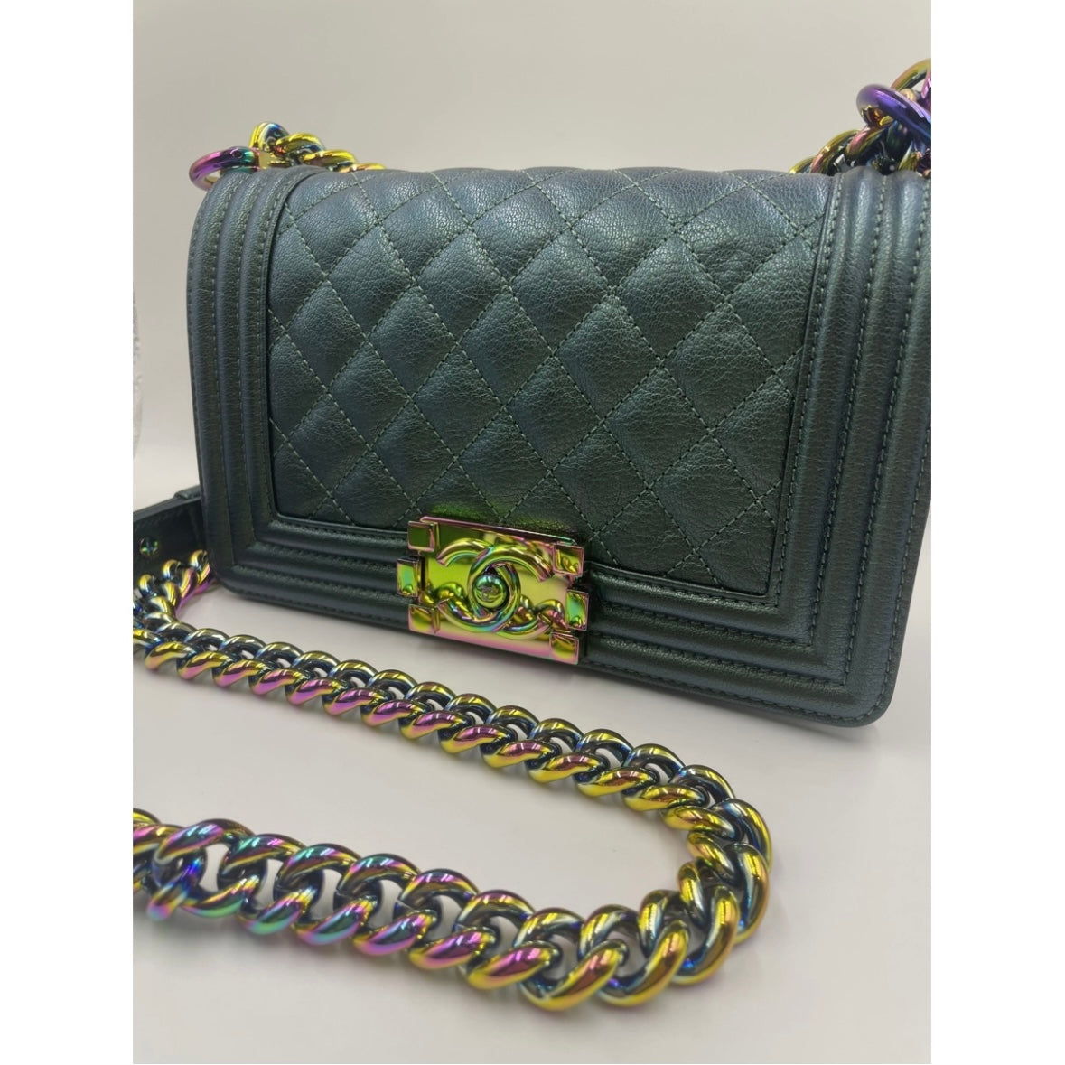 Chanel small Boy mermaid flap bag in iridescent green