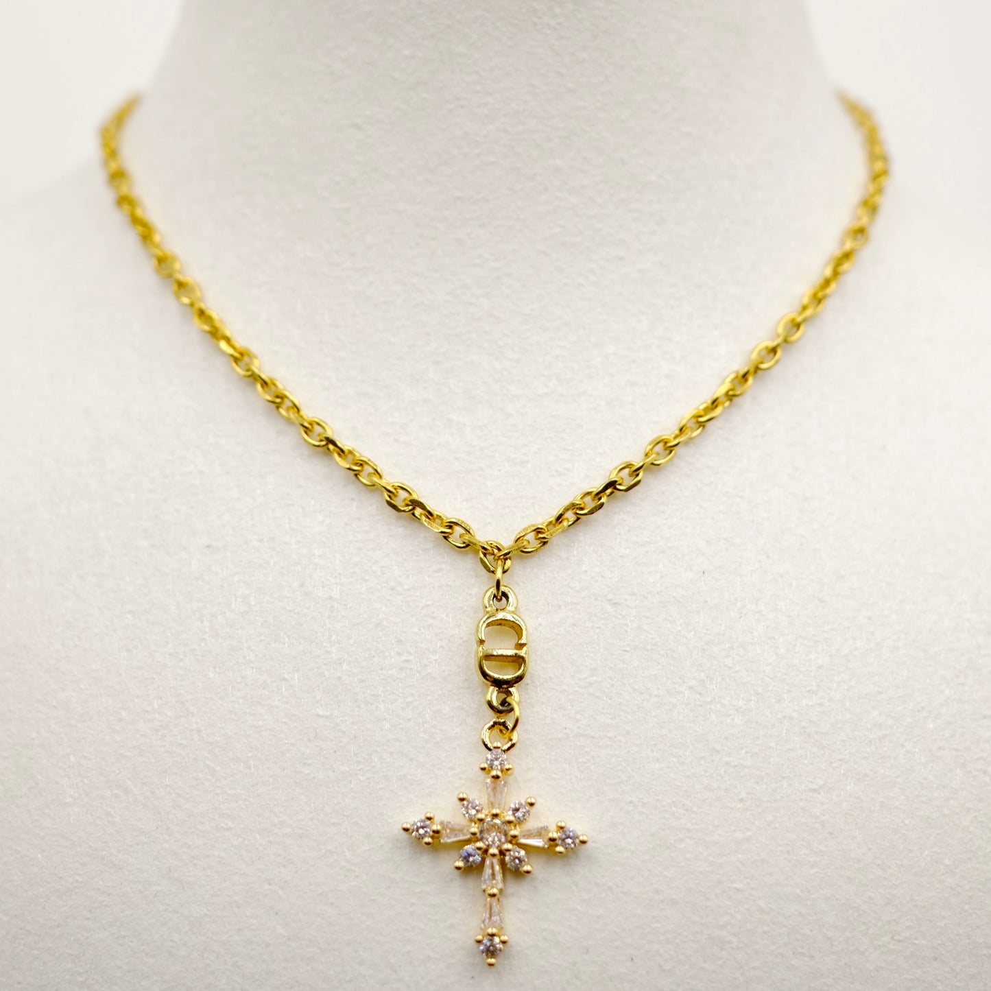 Christian Dior Logo Cross Reworked Necklace