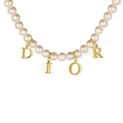 Christian Dior Letter Logo Pearl Reworked Necklace