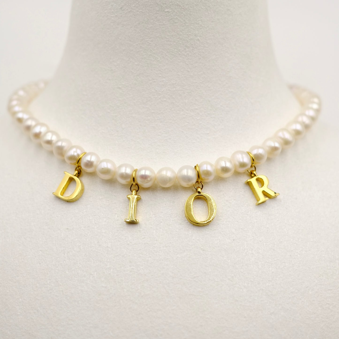 Christian Dior Letter Logo Pearl Reworked Necklace