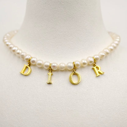 Christian Dior Letter Logo Pearl Reworked Necklace