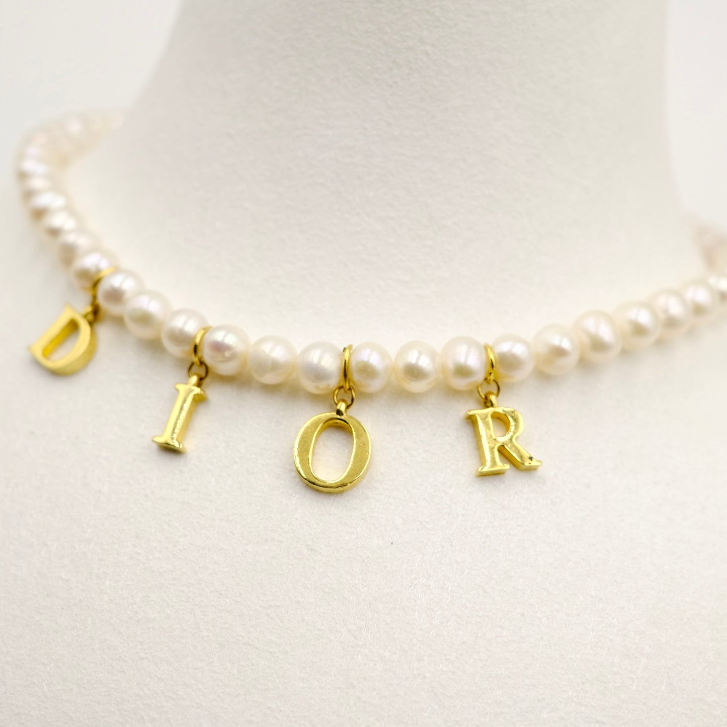 Christian Dior Letter Logo Pearl Reworked Necklace