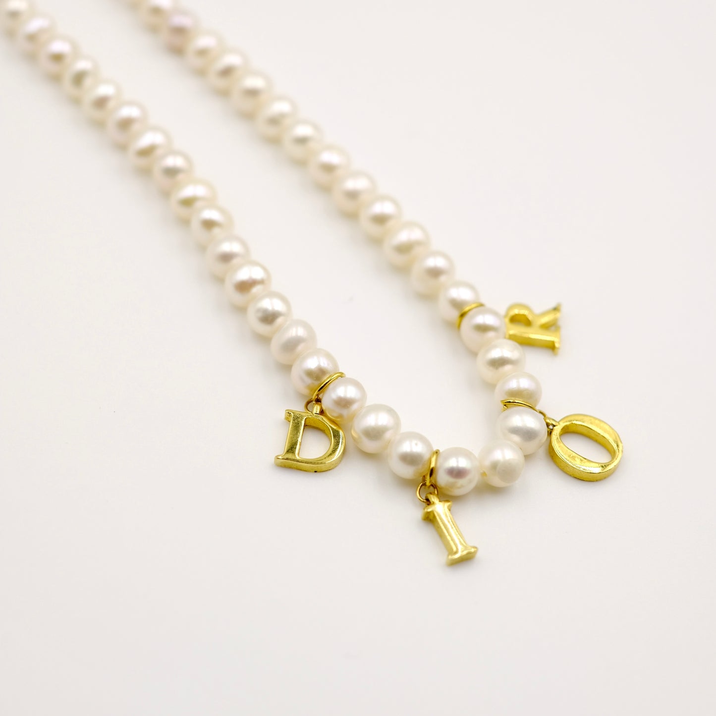 Christian Dior Letter Logo Pearl Reworked Necklace