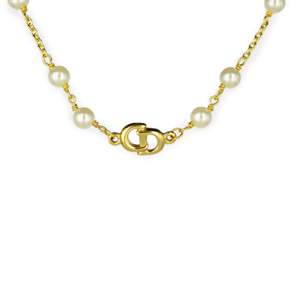 Christian Dior Logo Pearl Reworked Necklace