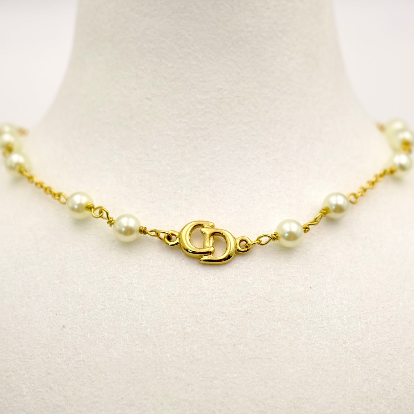 Christian Dior Logo Pearl Reworked Necklace