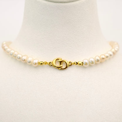 Christian Dior Logo Pearl Reworked Choker