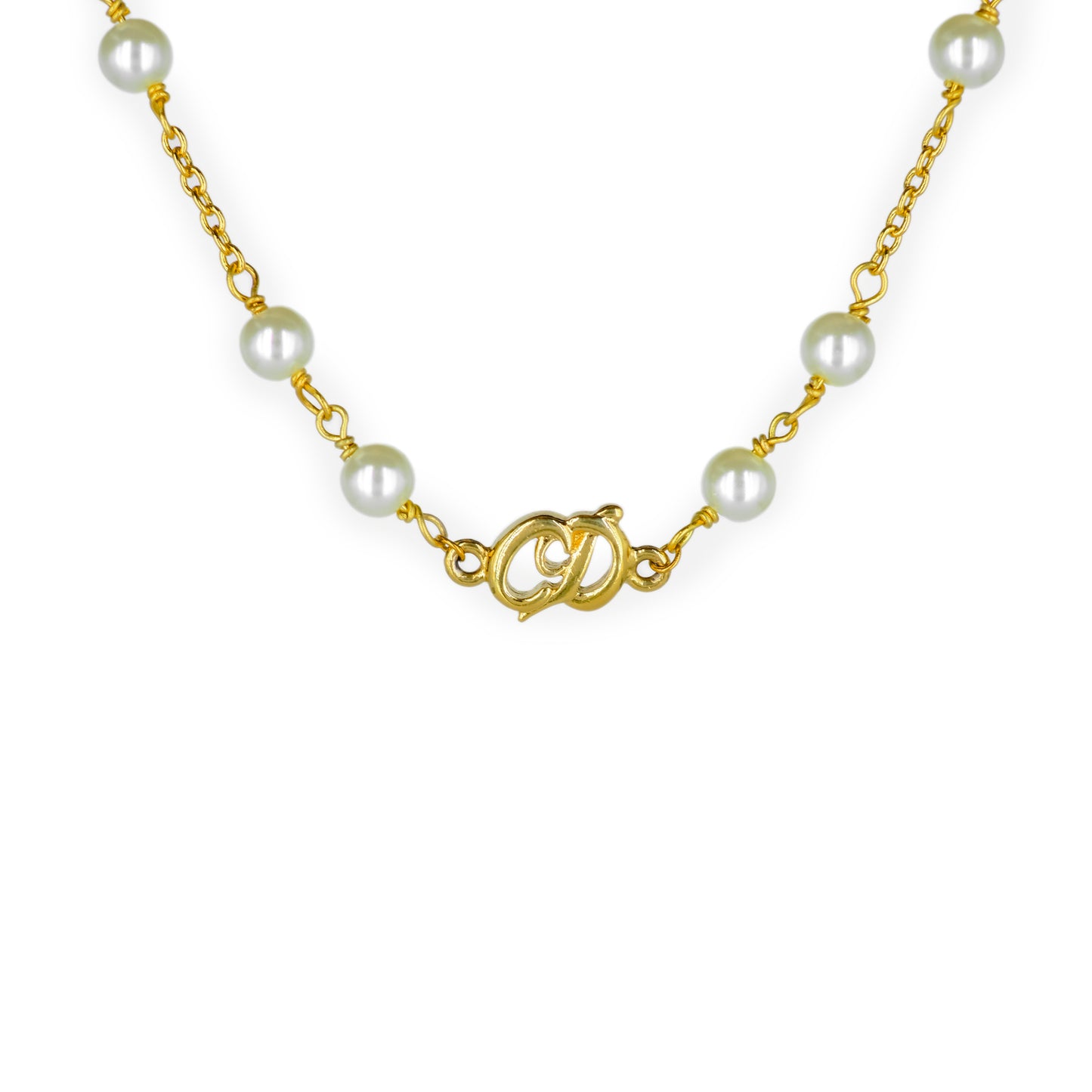 Christian Dior Logo Pearl Reworked Necklace