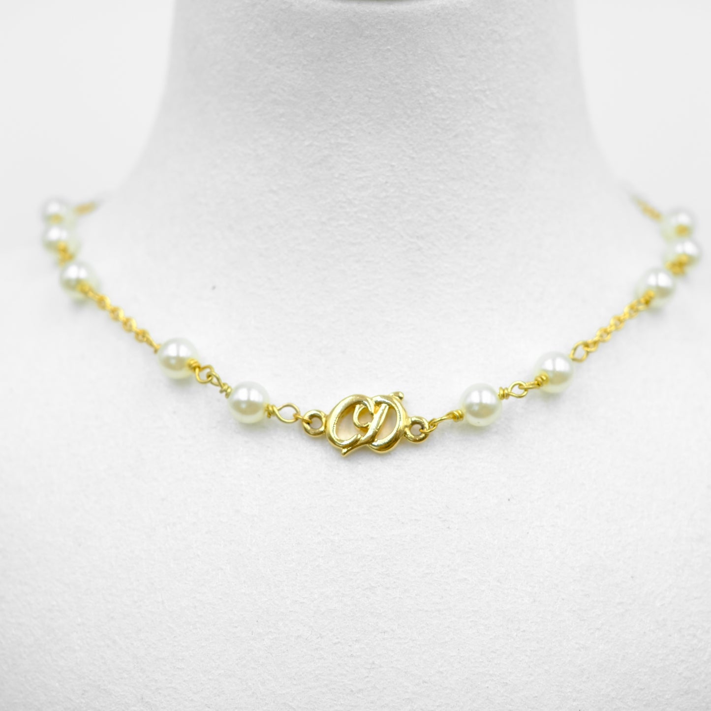 Christian Dior Logo Pearl Reworked Necklace