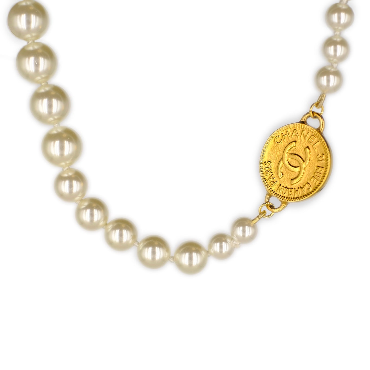 PREORDER Chanel CC Logo Coin Pearl Reworked Necklace