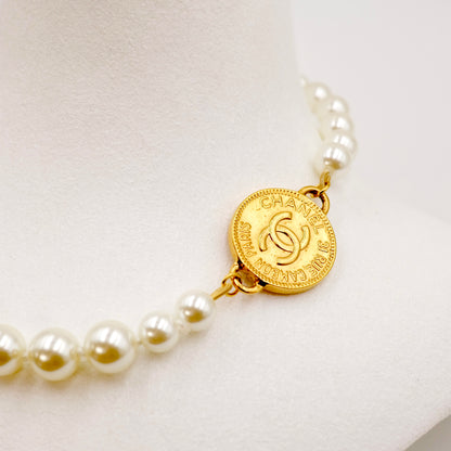 PREORDER Chanel CC Logo Coin Pearl Reworked Necklace