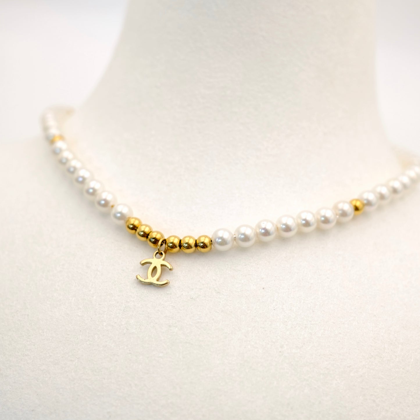 PREORDER Chanel CC mini Logo Pearl Reworked Necklace