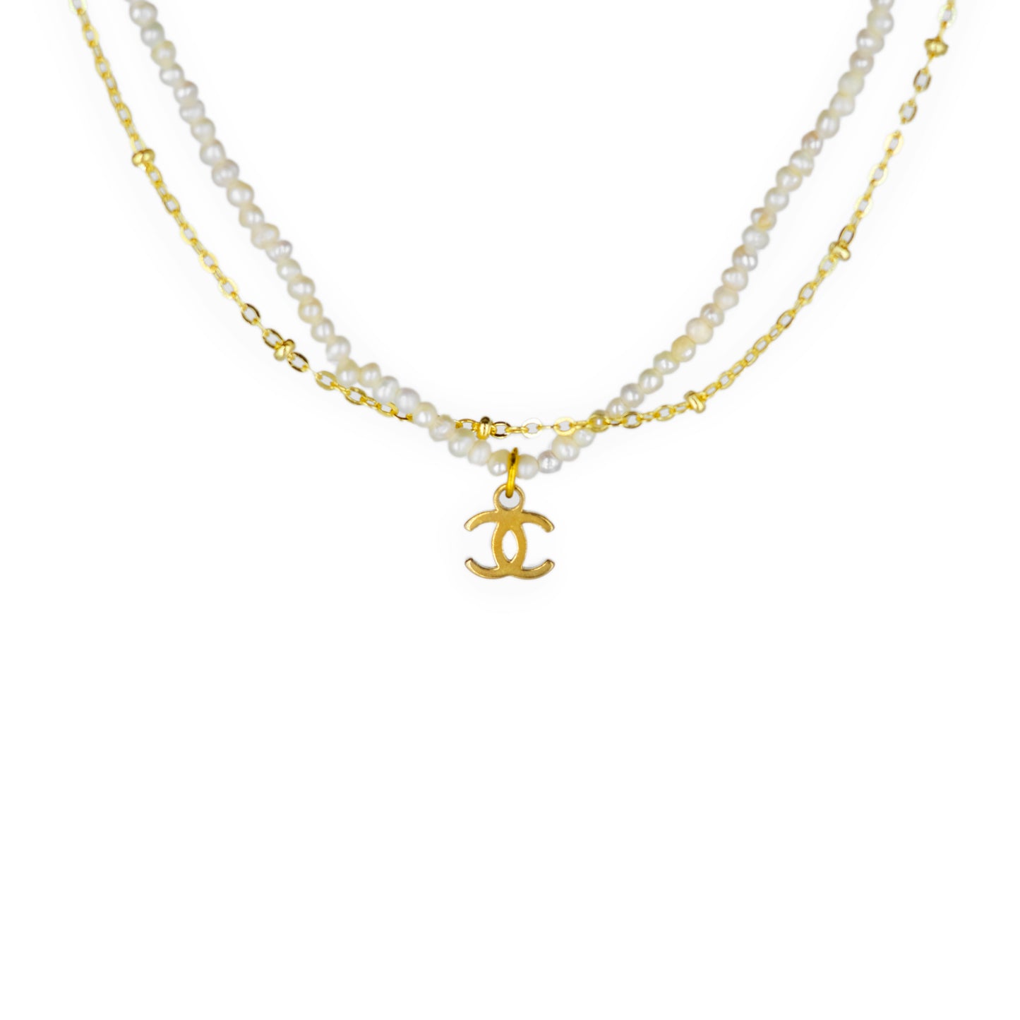 Chanel CC Mini Logo Pearl Reworked Necklace