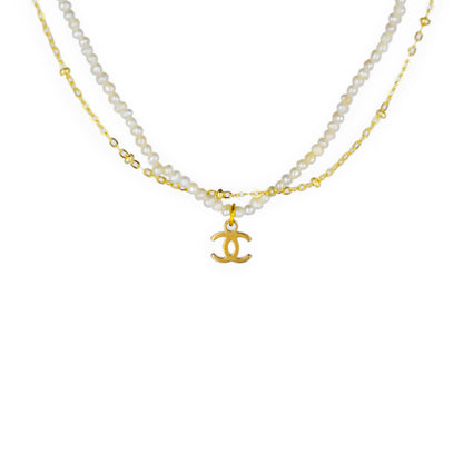 Chanel CC Mini Logo Pearl Reworked Necklace