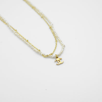 Chanel CC Mini Logo Pearl Reworked Necklace