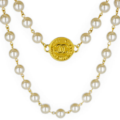 Chanel CC Logo Pearl Reworked Long Necklace