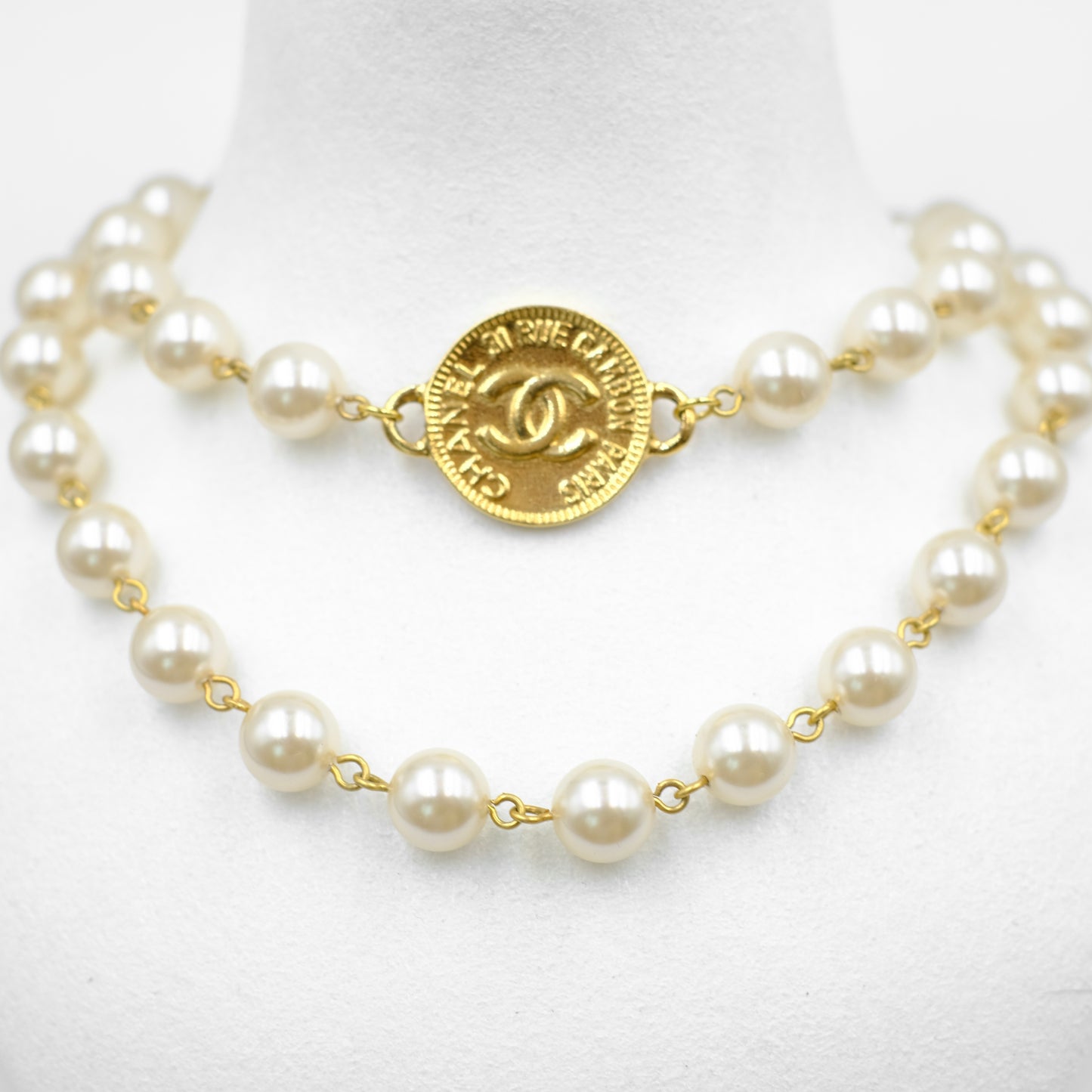 Chanel CC Logo Pearl Reworked Long Necklace