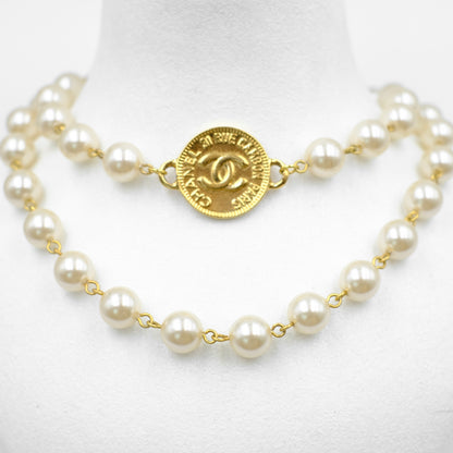 Chanel CC Logo Pearl Reworked Long Necklace