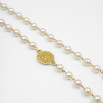 Chanel CC Logo Pearl Reworked Long Necklace