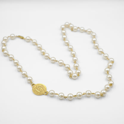 Chanel CC Logo Pearl Reworked Long Necklace