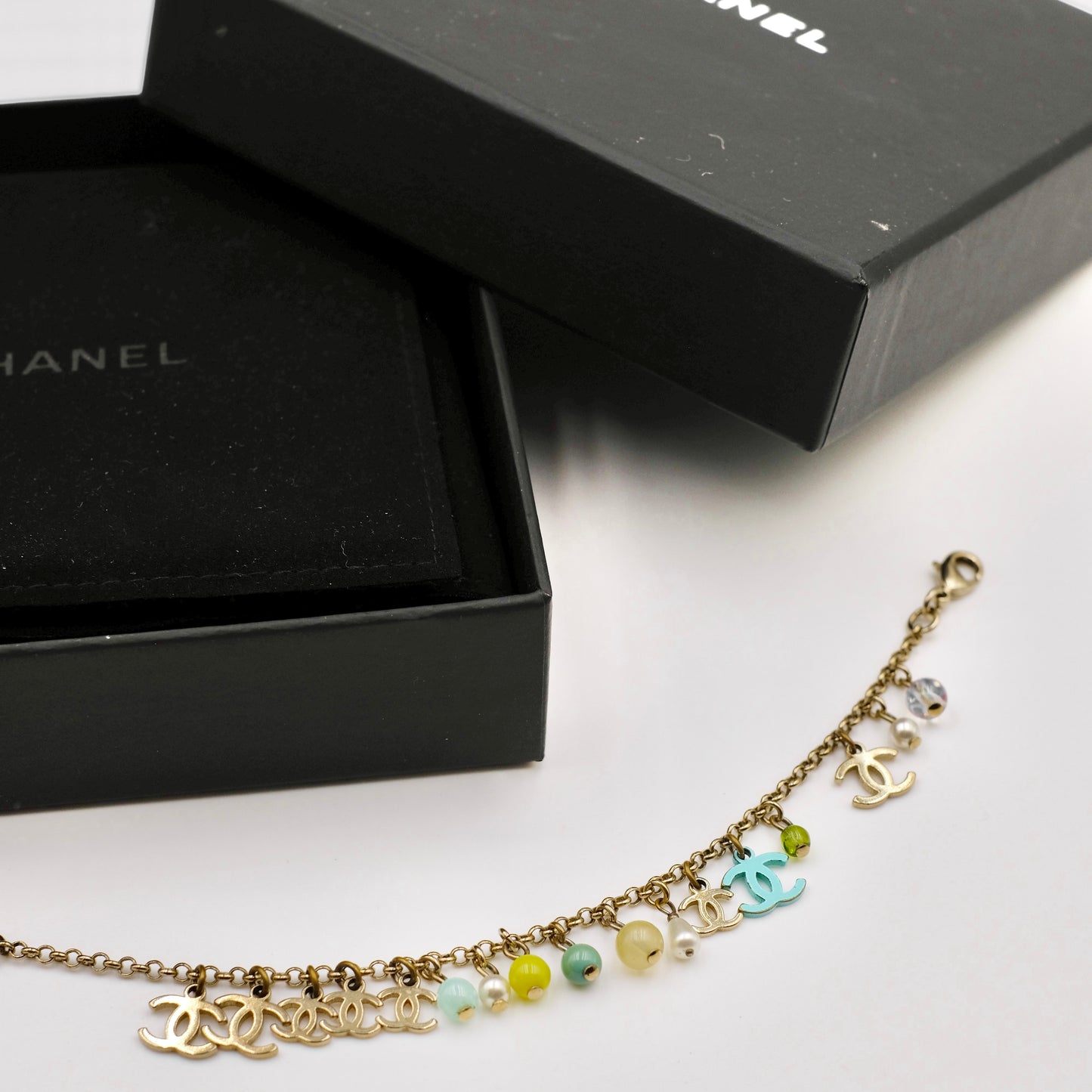 PREORDER Chanel CC Logo Pearl Aquamarine Reworked Necklace