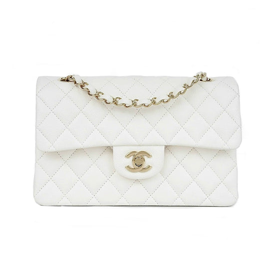 Chanel CF23 Caviar Double Flap Bag Small White Gold