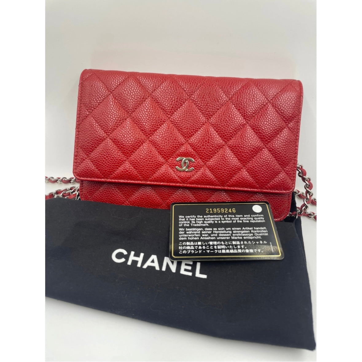 Chanel Red Caviar Wallet on Chain Bag