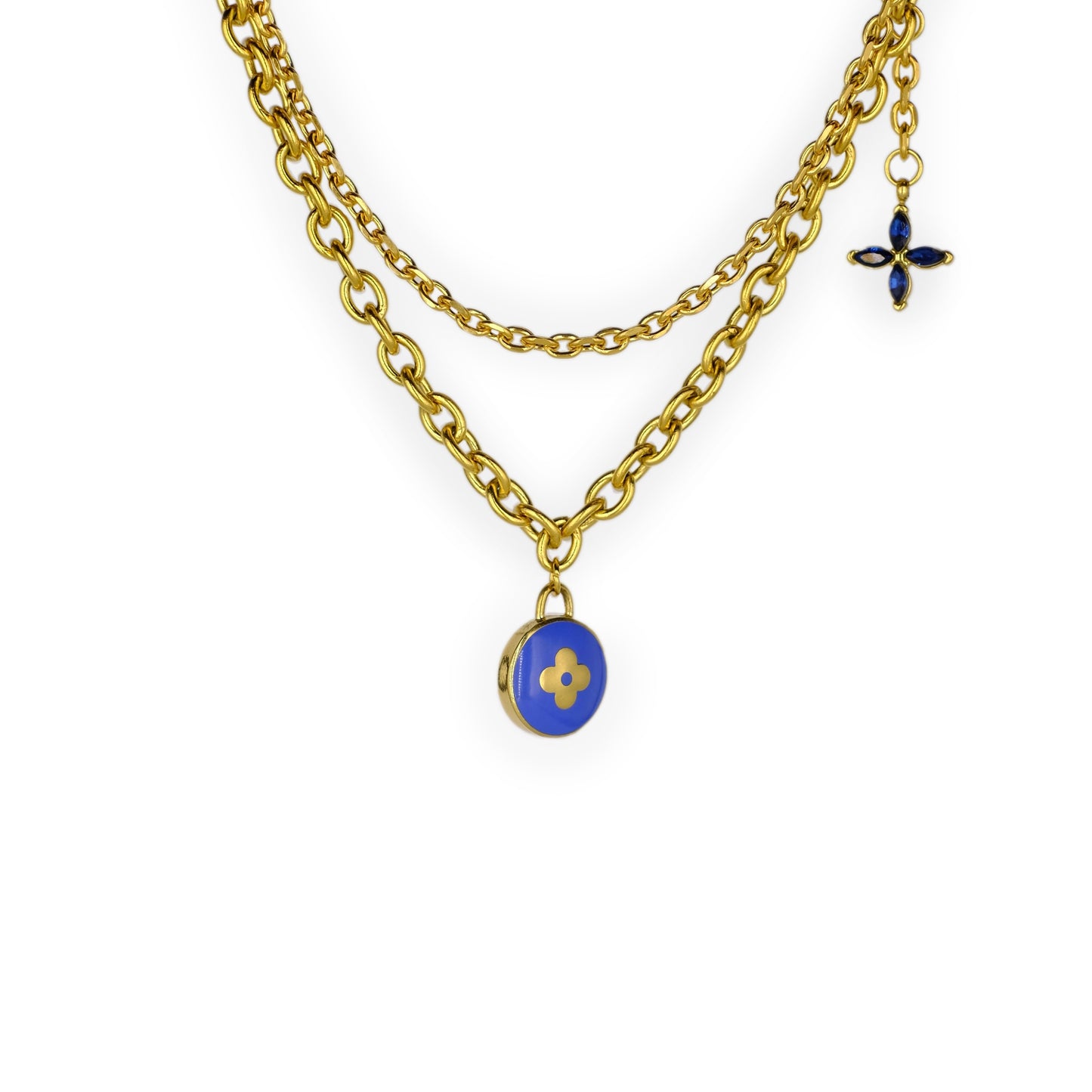 Louis Vuitton Blue Pastilles Pendant Double Chain Reworked Necklace