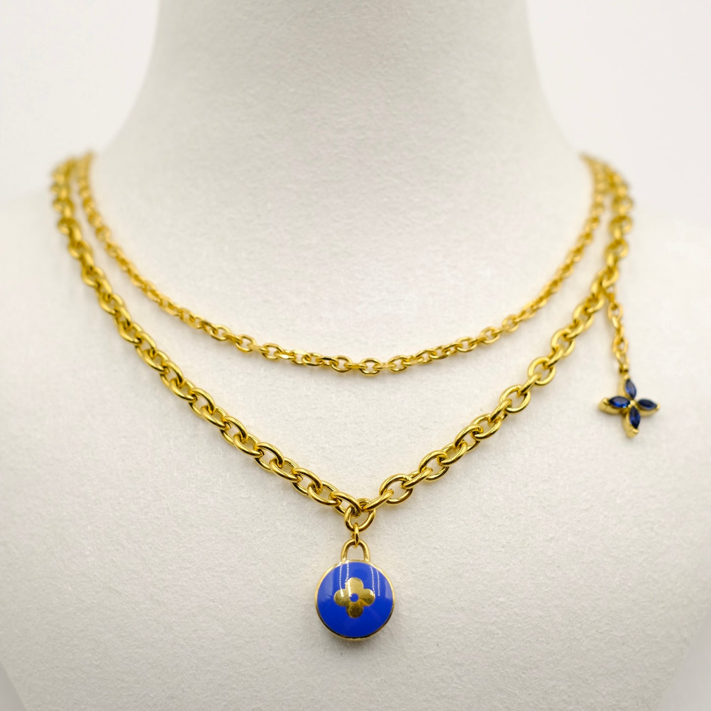 Louis Vuitton Blue Pastilles Pendant Double Chain Reworked Necklace