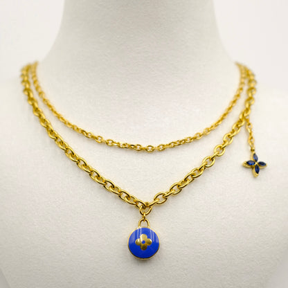 Louis Vuitton Blue Pastilles Pendant Double Chain Reworked Necklace