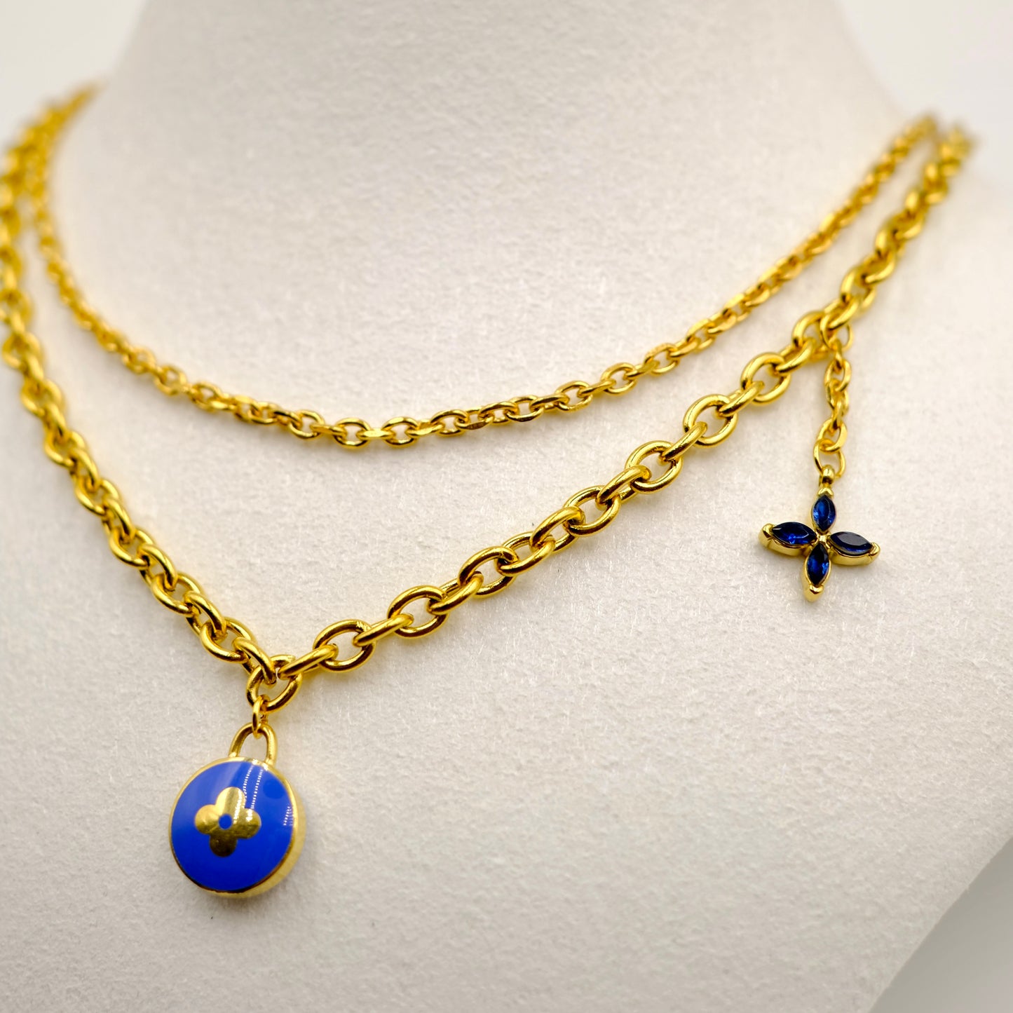 Louis Vuitton Blue Pastilles Pendant Double Chain Reworked Necklace