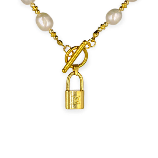 Louis Vuitton Mini Padlock Pearl Necklace