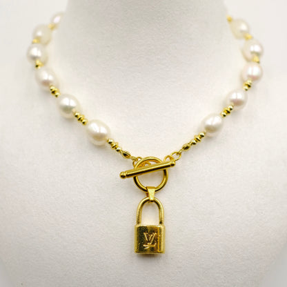 Louis Vuitton Mini Padlock Pearl Necklace