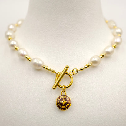 Louis Vuitton Brown Pastilles Pendant Pearl Reworked Necklace