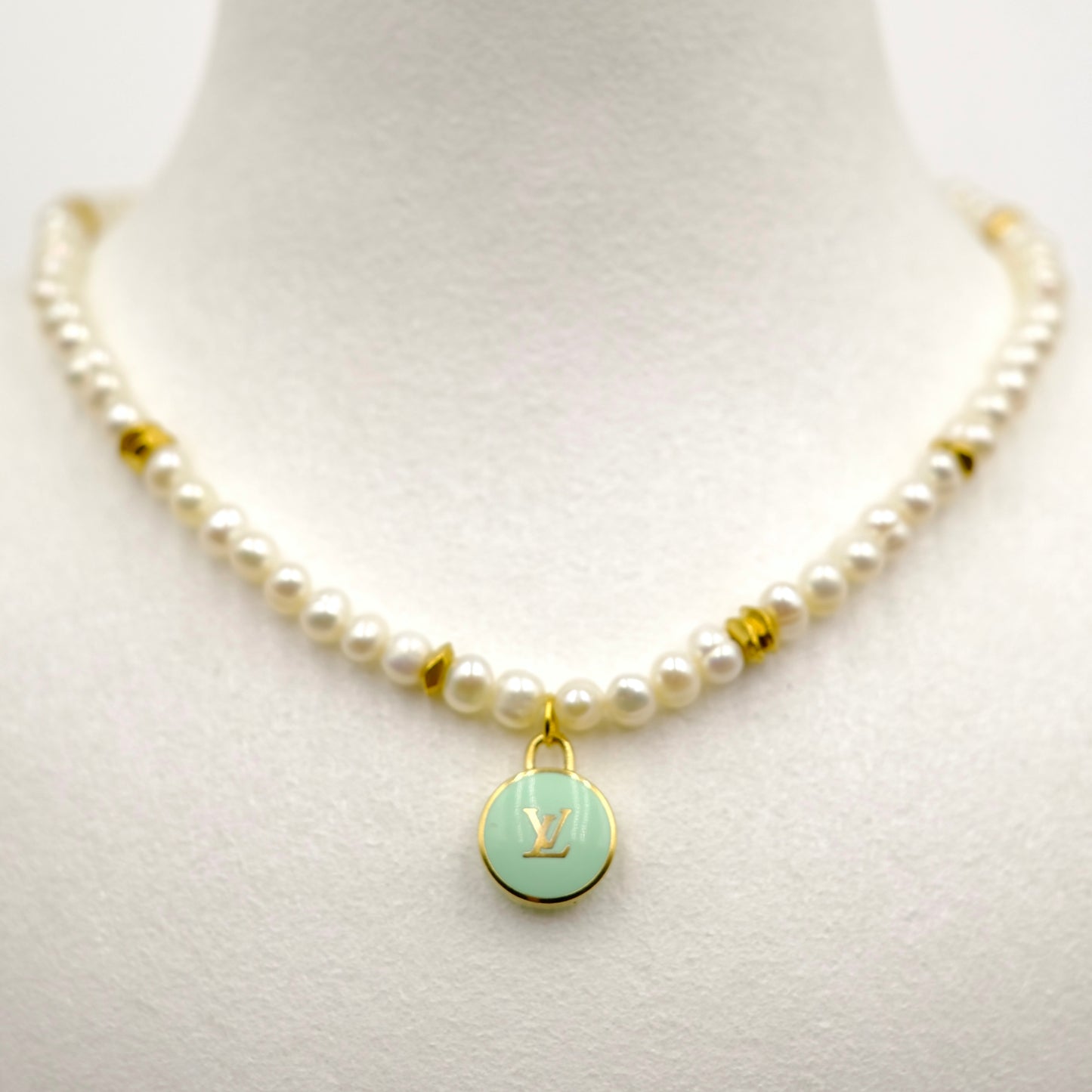 Louis Vuitton Mint Pastilles Pendant Pearl Reworked Necklace