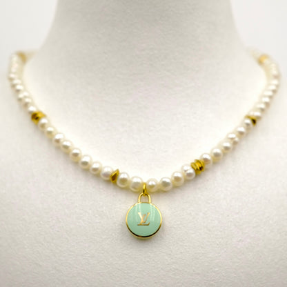 Louis Vuitton Mint Pastilles Pendant Pearl Reworked Necklace