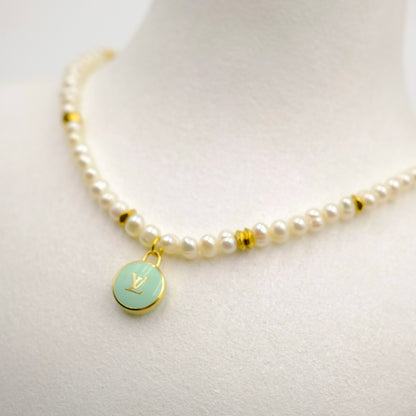 Louis Vuitton Mint Pastilles Pendant Pearl Reworked Necklace