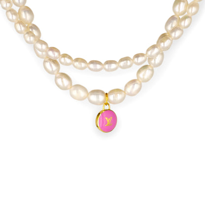 Louis Vuitton Pink Pastilles Pendant Double Pearl Reworked Necklace