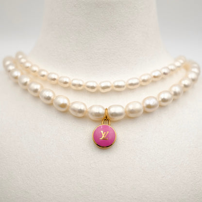 Louis Vuitton Pink Pastilles Pendant Double Pearl Reworked Necklace