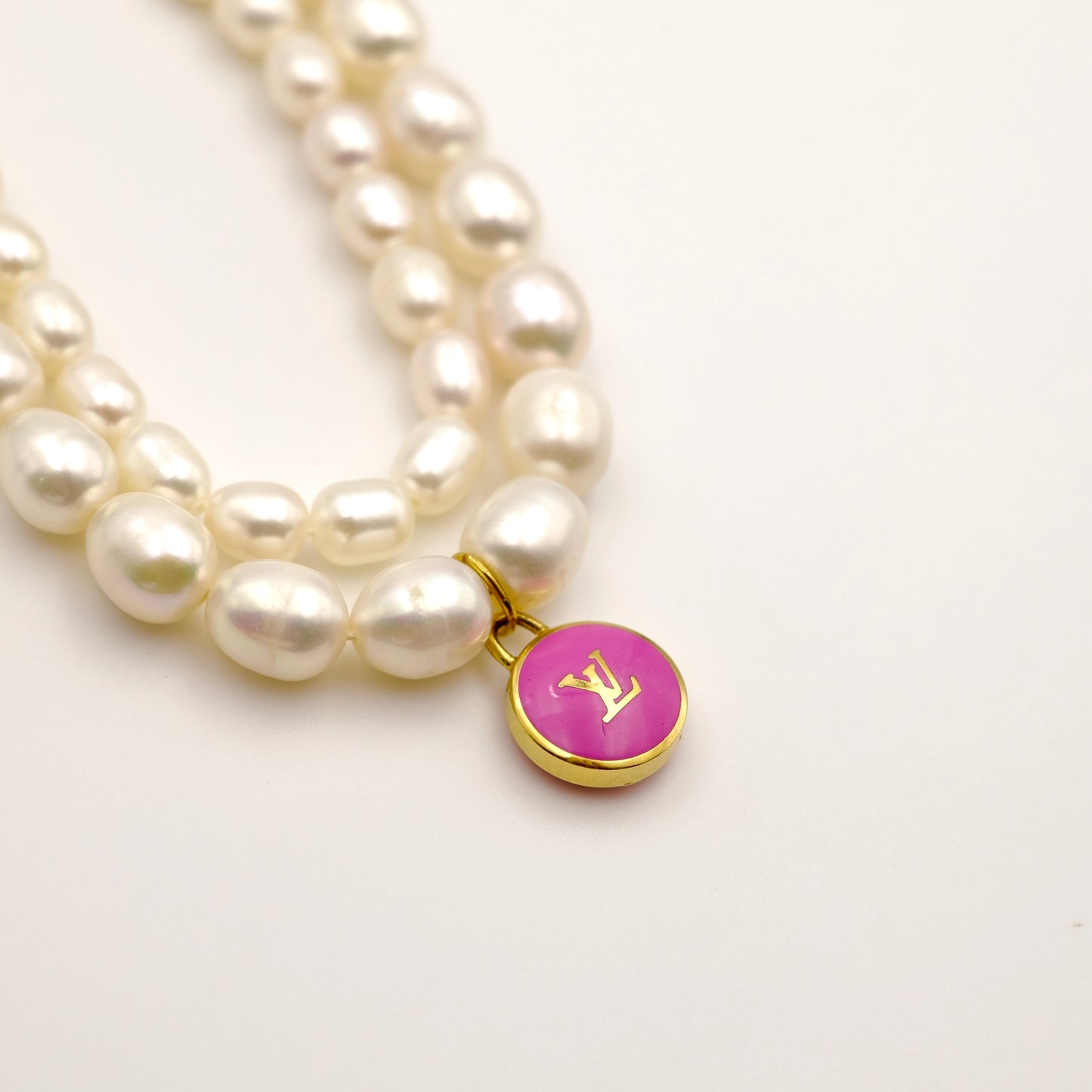 Louis Vuitton Pink Pastilles Pendant Double Pearl Reworked Necklace