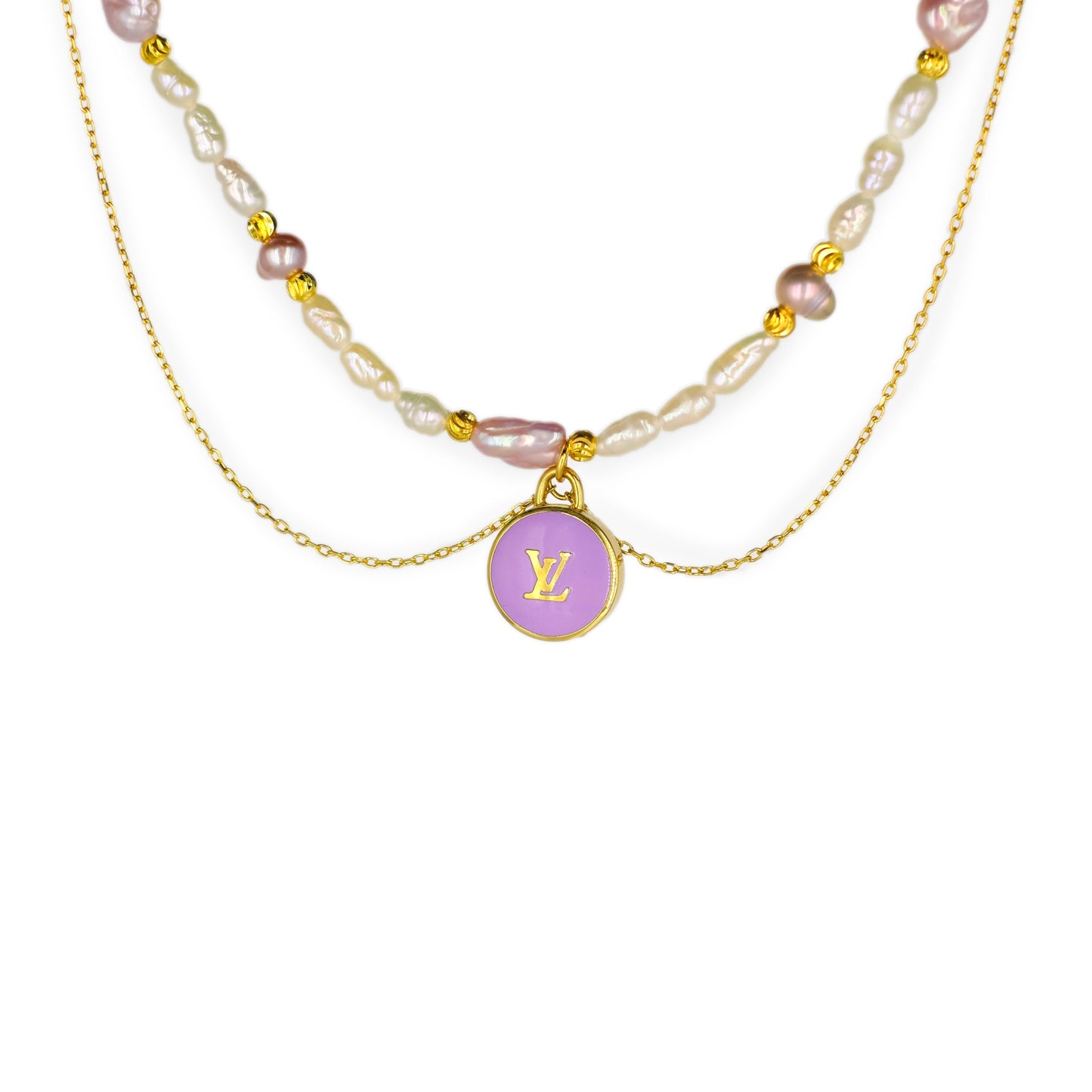 Louis Vuitton Lilac Pastilles Pendant Pearl Reworked Necklace