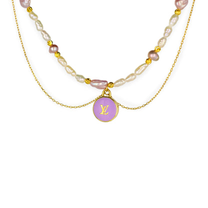 Louis Vuitton Lilac Pastilles Pendant Pearl Reworked Necklace