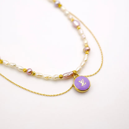 Louis Vuitton Lilac Pastilles Pendant Pearl Reworked Necklace